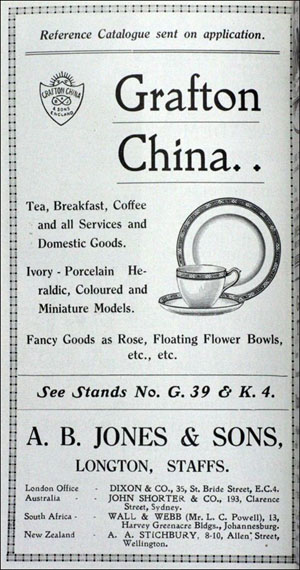 Advertisement showing the international reach of Grafton China 