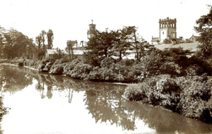 Trentham Hall outbuildings from the river 1890