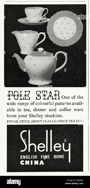 Advertisement for Shelley Fine Bone China dated 1956