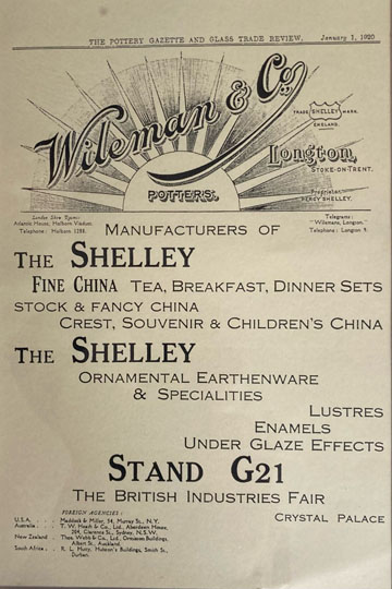 Wileman & Co advertising Shelley china 1920